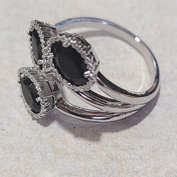 Silver color multi-layer clear black CZ zircon ring - Picture 5 of 6